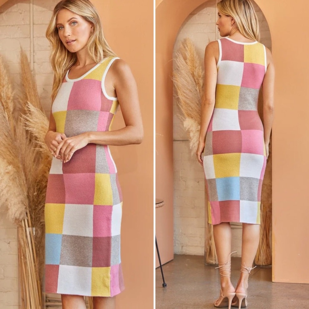Andree Knit Sleeveless Color-Block Dress Small